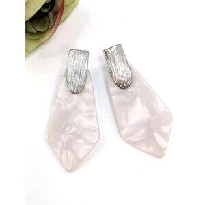 Diamond Shaped Pearlescent Vintage Plastic Resin Earrings Abalone 80s Look